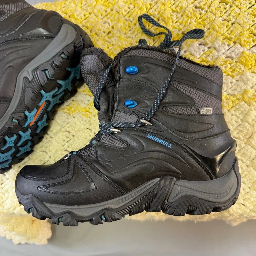 Merrell Womens Black Waterproof Winter Hiking Boots J21120 Size‎ 9 Active Heat